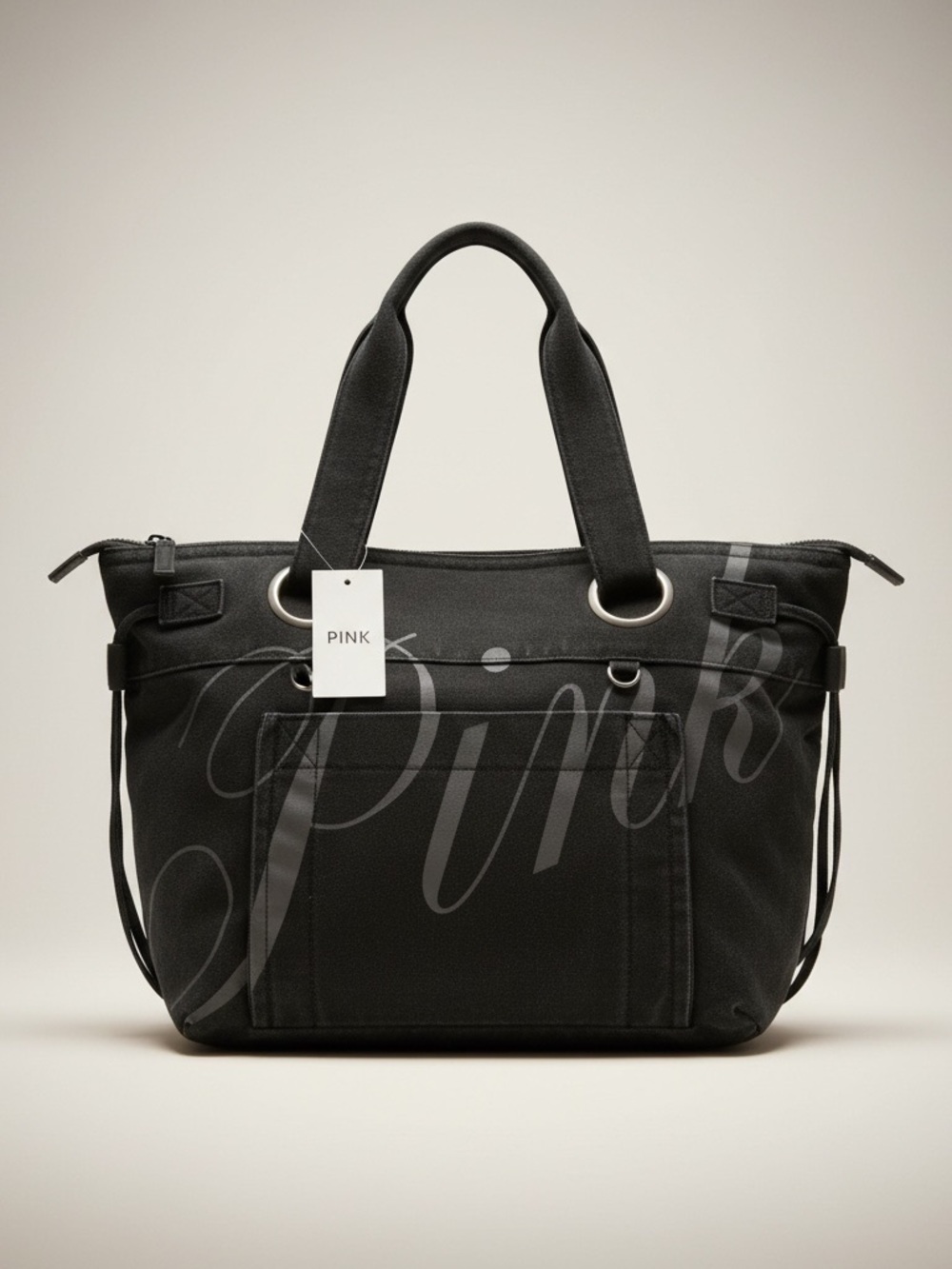 PINK Victoria's Secret Black Canvas Tote with Front Pocket